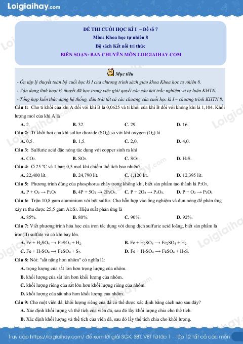 Đề thi học kì 1 KHTN 8 Kết nối tri thức - Đề số 7